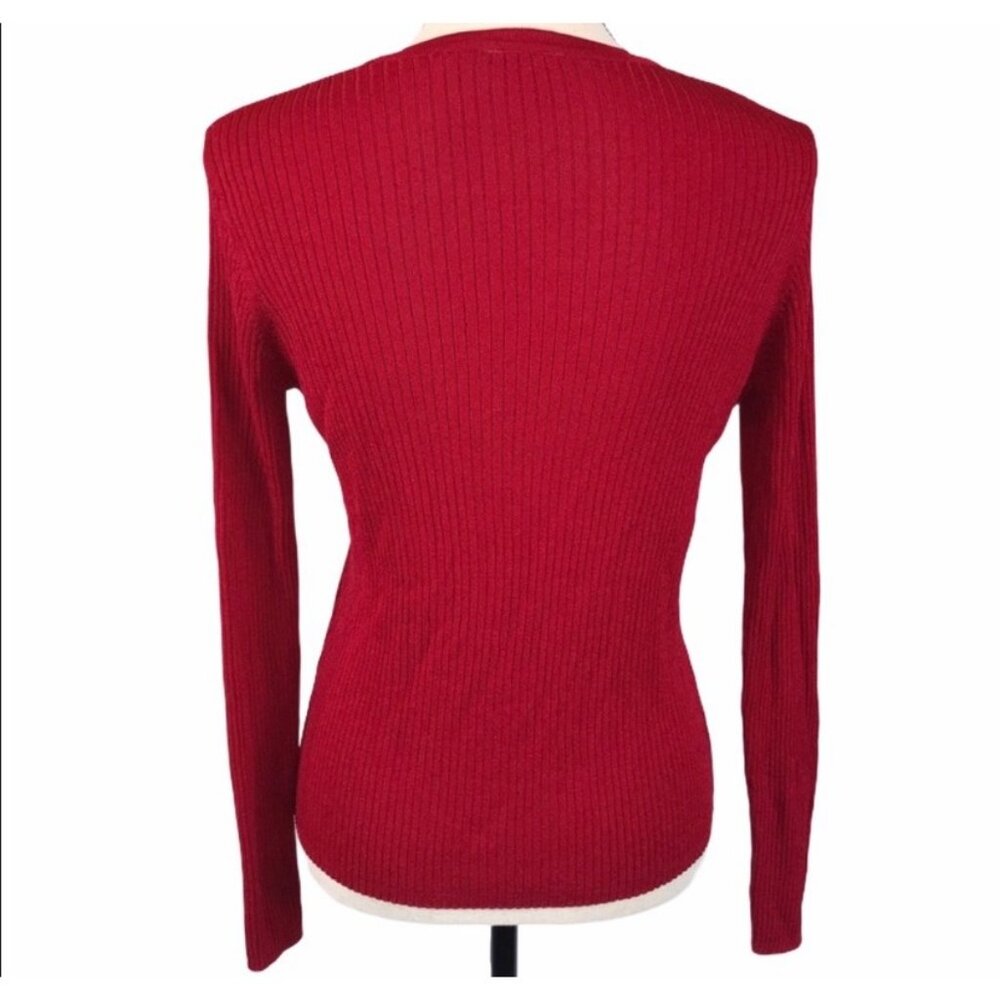 CASLON Red Ribbed Button Front Cardigan Sweater Small - Picture 2 of 3